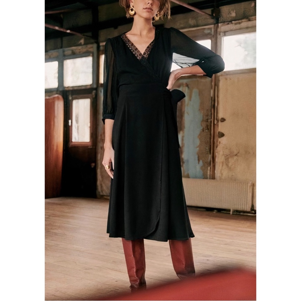 Sezane Black Midi Dress